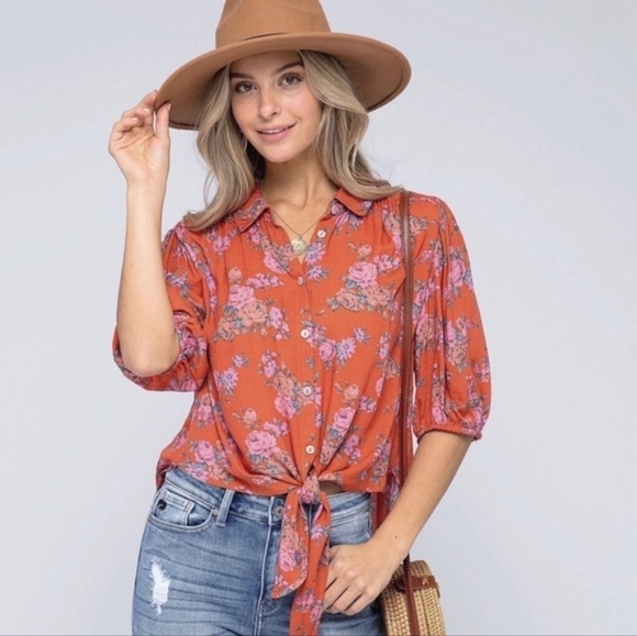 Free People Floral Button-down Cropped Blouse L - Picture 1 of 7